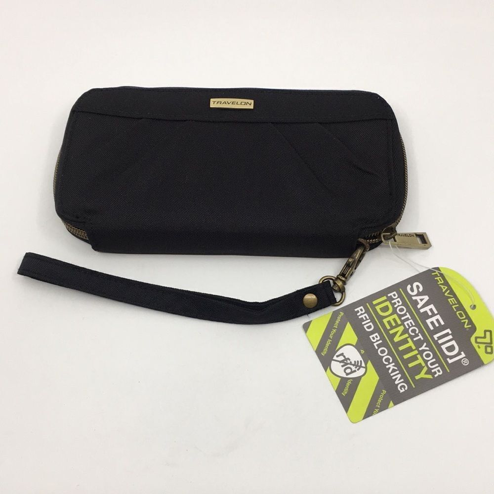 Travelon Black Nylon Zip Around Long Wallet RFID Protected